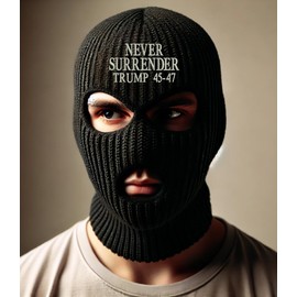 Never Surrender Trump Embroidered Ski Mask USA Winter Cap (Black)