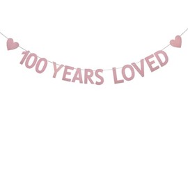 HNZSJCK WEIANDBO 100 YEARS LOVED Rose Gold Paper Sign for Women/Men 100th Birthday Party Supplies, Pre-Strung,100th Birthday/Wedding Anniversary Party Decorations.Rose Gold