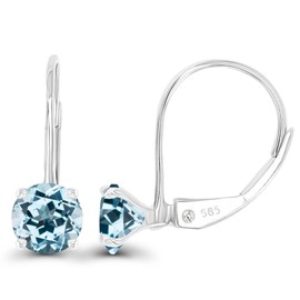 925 Sterling Silver 5mm Natural Sky Blue Topaz December Birthstone Leverback Earrings