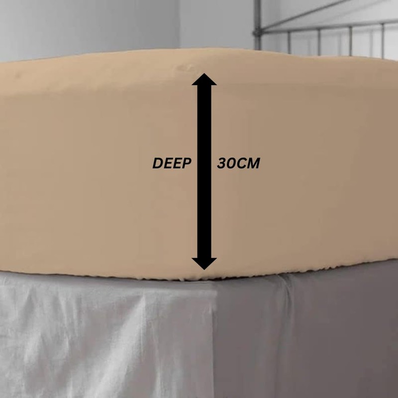 Ev Dekor Fitted Sheet Single, Beige - Deep Pocket Bedsheet