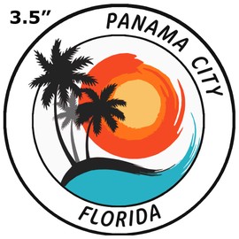 Panama City, Florida Tropical Scene Decorative Car Truck Window Sticker Decal Vinyl Die-Cut Badge Emblem Vacation Souvenir Travel Gear Ocean Island Beach