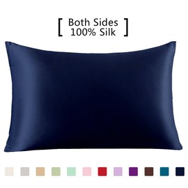 YANIBEST Silk Pillowcase for Hair and Skin - 21 Momme 600 Thread Count 100% Mulberry Silk Bed Pillowcase with Hidden Zipper, 1 Pack Queen Size Pillow Case Navy Blue