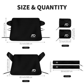 Aodaer 6 Pack Car Windshield Snow Cover with Side Mirror Covers and Windshield Wiper Covers All Weather Front & Rear Ice Frost Protector Windproof Car Cover for Most Vehicles Cars Trucks SUV, Black