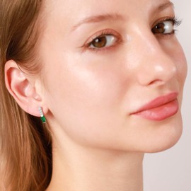 Silvershake Created Nano Green Emerald 14K Yellow Gold Plated 925 Sterling Silver Minimalist Trendy Bar Stud Post Earrings May Gemstone Birthstone Jewelry for Women