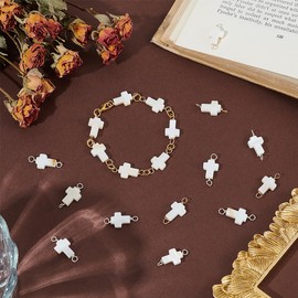 UNICRAFTALE 40 Pieces 2 Colours White Cross Natural Freshwater Shell Pendant Cross Connectors Cross Links Cross Pendant Easter Pendant Punk Pendant for Necklaces Bracelets Earrings Jewellery