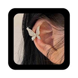 Enautoabs Sparkly Crystal Butterfly Ear Cuff Earring Rhinestone Butterfly Non Piercing Earring Cz Butterfly Clip On Earring Gold Crystal Cuff Wrap Earring Jewelry for Women(Rihgt Ear)