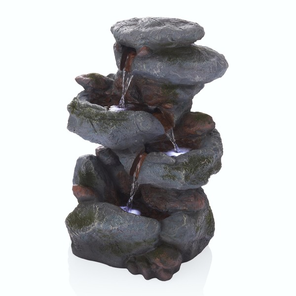 Alpine Corporation WIN582 22" Outdoor 3-Tier Rock Waterfall Fountain with