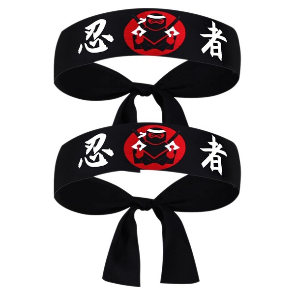 Kisangel 2pcs Ninja Print Japanese Headband Sushi Chef Costume Men
