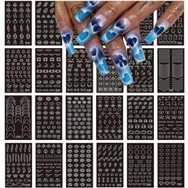 Airbrush Stencils Nail Stickers for Nails, 24 Sheets Heart Butterfly Flower Moon Stars Hollow French Art Sticker Decals Printing Templates Stencil Tool Manicure Tips DIY Decorations (24)