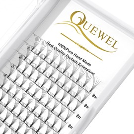 QUEWEL Premade Lash Fans, 5D Premade Fans Eyelash Extensions 0.10mm Thickness D Curl 8mm Volume Lash Extensions Short Stem Pre Made Fans Eyelash Extensions(5D 0.10D 8mm)