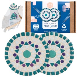 Crafty You Crafty Me - Mosaic Coaster Craft Kits for Adults, Make a Pair of Round Coasters (Teal, White), Art and Craft Activity Gifts, Made in UK