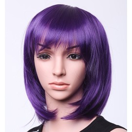 SWACC 11” Women Short Straight Synthetic Bob Wig Candy color Cosplay Wig Anime Costume hairpiece for Party with Wig Cap (Purple-01)