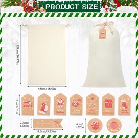 Clysee 15 Pcs Sublimation Blank Christmas Santa Bags Large Christmas Gift Bags Xmas Cheese Cloths Muslin Drawstring with 50 Kraft Paper Tags and Strings for DIY, 26.8 x 18.9 Inch
