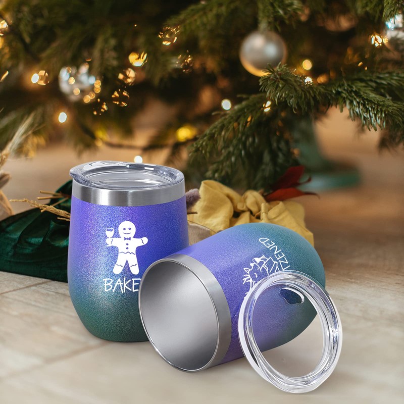 GINGPROUS Christmas Funny Baked/Elfed Up/Blitzened/Lit Wine Tumbler Set, 12 Oz