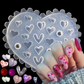 3D Valentines Day Molds Silicone Nail Tools Heart Nail Molds Cute Nail Charms Resin Molds Nail Art Carving Mix Heart Nail Stencils Silicone Molds for Resin Nail Art Supplies for Acrylic Nails DIY