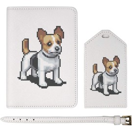 Azeeda 'Pixel Art Jack Russell Dog' Passport Cover & Luggage Tag Travel Set (PA00026387)
