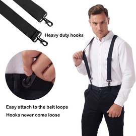 LazarsSpace Hook on Suspenders for Men Black Heavy Duty X Back 1.5 Inch Wide Elastic Straps