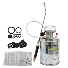 elfinrm 1 Gallon Stainless Steel Sprayer, 12 Wand & 3FT Reinforced Hose, Heavy Duty Hand Pump Sprayer with Pressure Gauge, Safety Valve and Adjustable Nozzle, for Lawn, Garden Watering (Silver-4L)