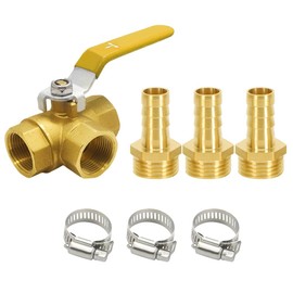 BesNPT 3 Way (T-Port) Brass 3/4" Hose Barb Forged Ball Valve 1/2" NPT Female Thread with Lever Handle