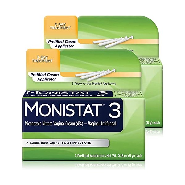 Monistat 3-Day Yeast Infection Treatment for Women, Pre-Filled Cream Applicators, 2 Pack