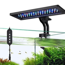 Finaqua 18W 24/7 LED Aquarium Light with Auto On/Off – 8 Color Modes, Full Spectrum, Simulates Sunrise & Sunset, Adjustable Brightness, Clip-On Mount Fits up to 0.75in Glass for 12–24in Fish Tanks
