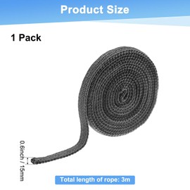 M METERXITY Wood Stove Gasket, 3/5" x 118.1" Wide Fiberglass Seal Rope Gasket Rope Replacement for Fireplace Door/Wood Stoves, 662-1022 Degrees Fahrenheit Heat Resistance [Black]