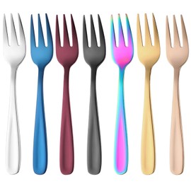 Set da 7 Forchette da Dessert in Acciaio Inox 18/10, Mini Forchettine Colorate per Torta, Frutta e Snack, Eleganti e Lavabili in Lavastoviglie, Ideali per Casa, Ufficio, Feste e Matrimoni