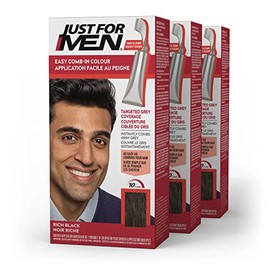 Just For Men Easy Pe-In Color (anteriormente Autostop) Tinte para el cabello para hombre, fácil aplicación sin mezcla, color negro rico, A-65, paquete de 3