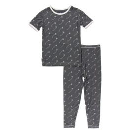 KicKee Pants Print Short Sleeve Pajama Set (Stone Dandelion Seeds - 5 Years)