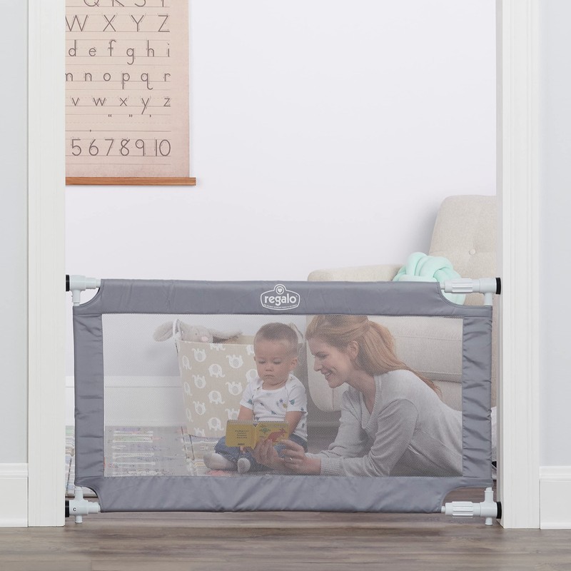 Regalo 50" Extra Wide Gray Expandable Mesh Gate, Pressure Mounted,