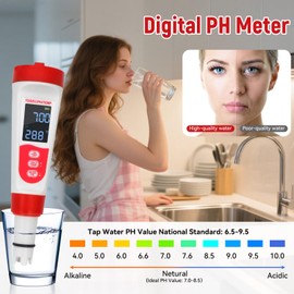 Digital Pool Water PH Tester - Multifunctional 4 in 1 PH Meter for Water/TDS/EC/Thermometer, TDS EC Meter Digital Water Tester with LCD Display for Drinking Water Swimming Pools Aquariums Hydroponics