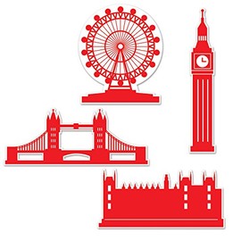 Party Central Club Pack of 48 Red Famous London Landmarks Silhouette Cutouts 16"