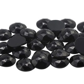 15mm Flat Back Round Acrylic Jewels Pro Grade - 40 Pieces (Black Jet .JT)