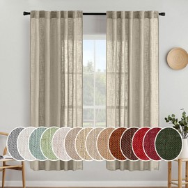 MIULEE Oatmeal Linen Curtains 72 Inch Length 2 Panels for Bedroom Living Room, Soft Thick Linen Textured Natural Window Drapes Semi Sheer Light Filtering Back Tab Rod Pocket Burlap Look Decor