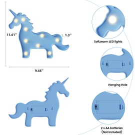 Ganrami Blue Unicorn Decor, Battery Powered Unicorn Night Light for Kids, Unicorn Party Decorations, Unicorn Birthday Decorations for Girls, Girls Night Light, Girls Room Decor