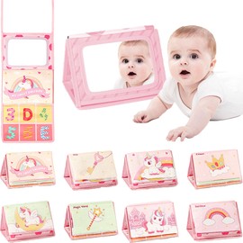 MCNVNZ Espejo y Libro Sensorial para Bebe, juguetes estimulacion temprana bebe, juguetes para bebe de 0 a 6 meses, Juguetes Sensoriales para el Estrés y Ansiedad,Libro de Tela para niños y niñas(Rosa)