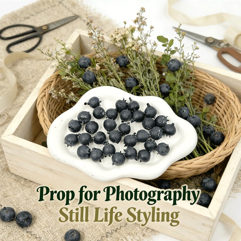 80PCS Fake Blueberry, Miniatures Kitchen Food, Lifelike Foam Blue Berries