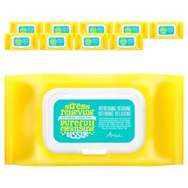 Arial Stress Relieving Purefull Cleansing Tissue, 80 sheets, 10 pcs / 아리얼 스트레스 릴리빙 퓨어풀 클렌징 티슈, 80매입, 10개