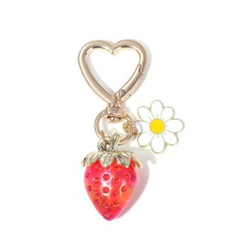 ALICEEDG Strawberry Keyring, Bag Charms, Car Key Ring with Flower Leaf, Strawberry Keyring for Women Keychain Gift, Cute Key Fob Bags Charms, pink, Unit size
