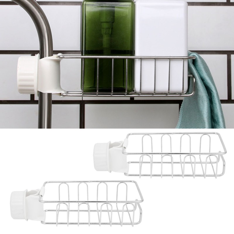 2Pcs Faucet Storage Rack Stainless Steel Sink Caddy Organizer Soap
