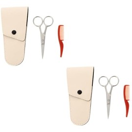 2 Sets Pcs Beard Trimming Kit for Men Stainless Steel Scissors Comb Set Nose Hair Trimmer Beard Grooming