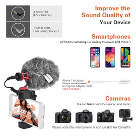 COMICA Compact Camera Microphone CVM-VM10II Condenser Microphone with Windmuff Microphone Cardioid Shotgun for DSLR Cameras Canon, Nikon, Fuji, Sony, Panasonic, Smartphones etc. (Red)