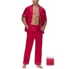 YOPUGEE Mens Satin Silky Pajama Set Short Sleeve Classic Sleepwear
