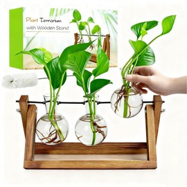 Renmxj Plant Propagation Station, Plant Terrarium with Wooden Stand