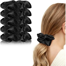 Coleteros de sat n, 5 Piezas Coleteros de Satén para Mujer, Ligas de Seda para el Cabello, Sin Marcas, Sin Encrespamiento, Bandas Elásticas para el Todos los Tipos de Cabello (Negro)