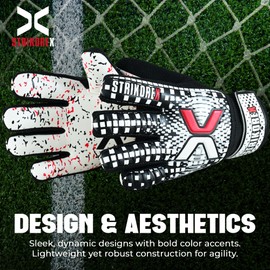 StrikoreX Soccer Goalkeeper Gloves for Kids Youth Football Goalie Gloves with Strong Grips of 4mm Latex Palm (Black/White, 6)