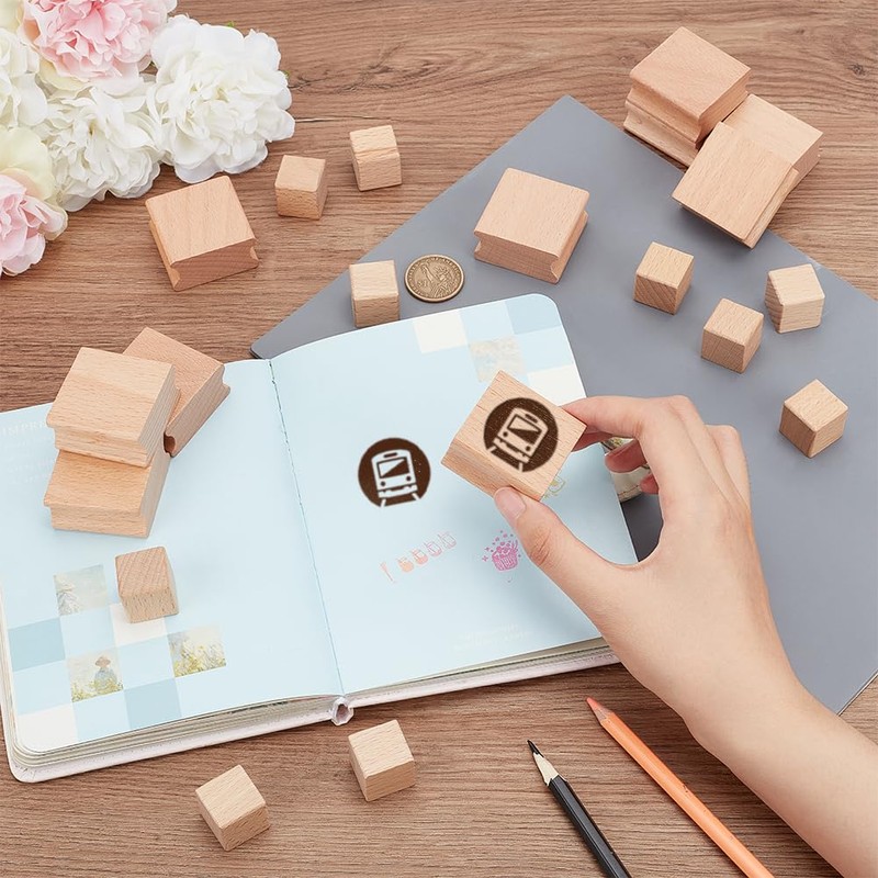 BENECREAT 20Pcs Rubber Stamp Set Blank Hard Wood Stamp Mounts