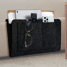 HomeGadget Felt Organiser Bag for Hanging [for Sofa & Bed] - with 5 Compartments for Any Type of Accessories such as Newspaper, Glasses, Smartphone - Black
