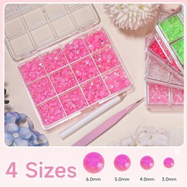Pink Resin Rhinestones for Crafts, Pink Flatback Gems for Diamond Art Flatback Jelly Resin Rhinestones Bedazzling Gems Kit for Nails Eyes Face Makeup Tumblers DIY