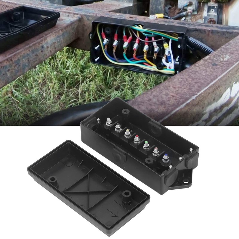 OVAQUIXI 7 Way Trailer Junction Box, ABS Terminal Connector, Waterproof